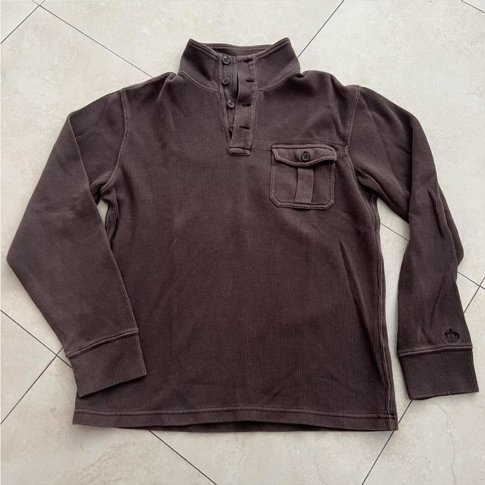 Brown Ribbed Button-Down Collar Long Sleeve Shirt